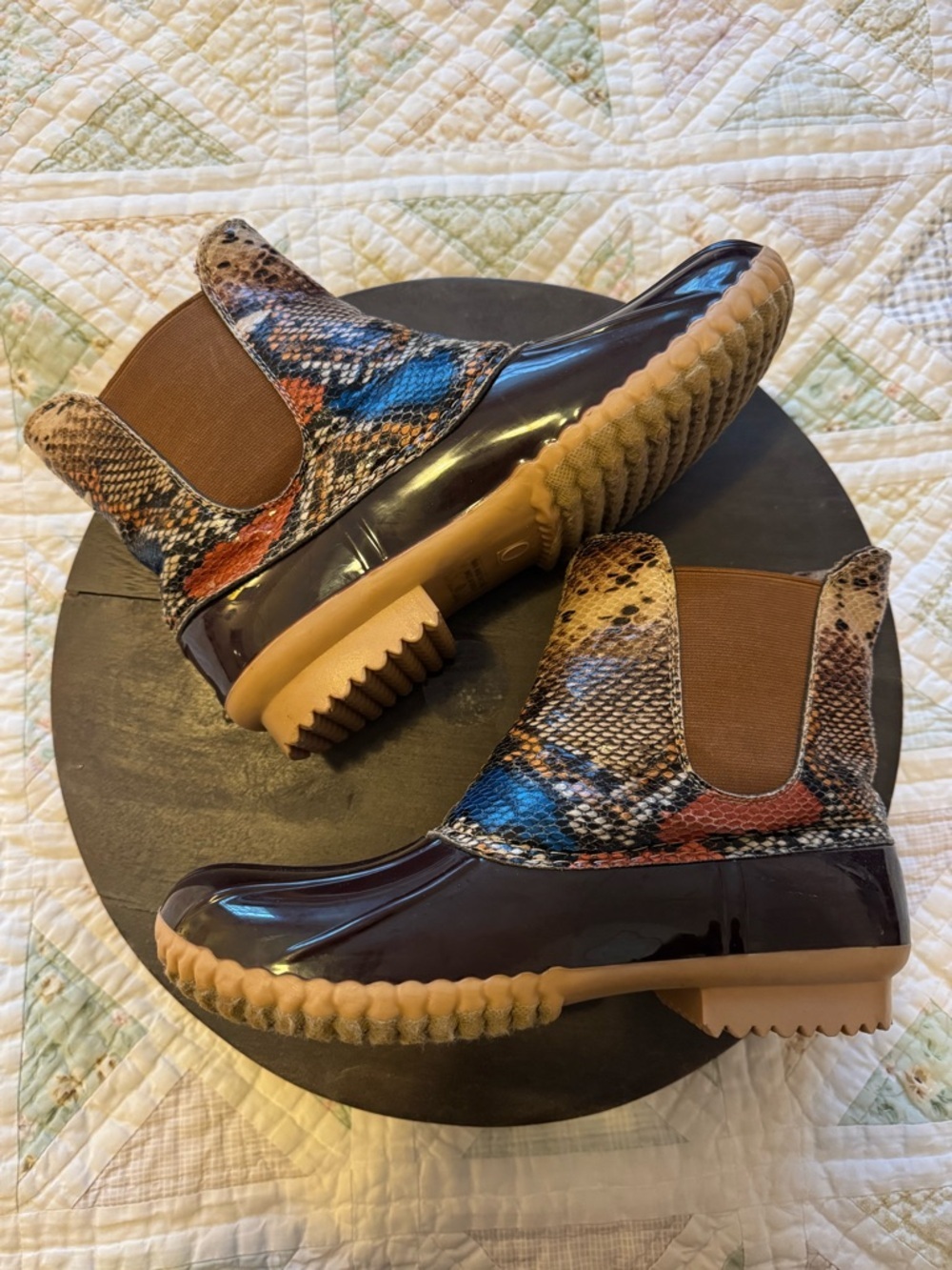 Nature Breeze Snake Print Rain Boots Size 9 Chelsea Style Waterproof Ankle Boots